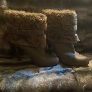 Faux fur & leather booties with belted detail